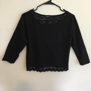 Black Lace Long Sleeved Crop Top